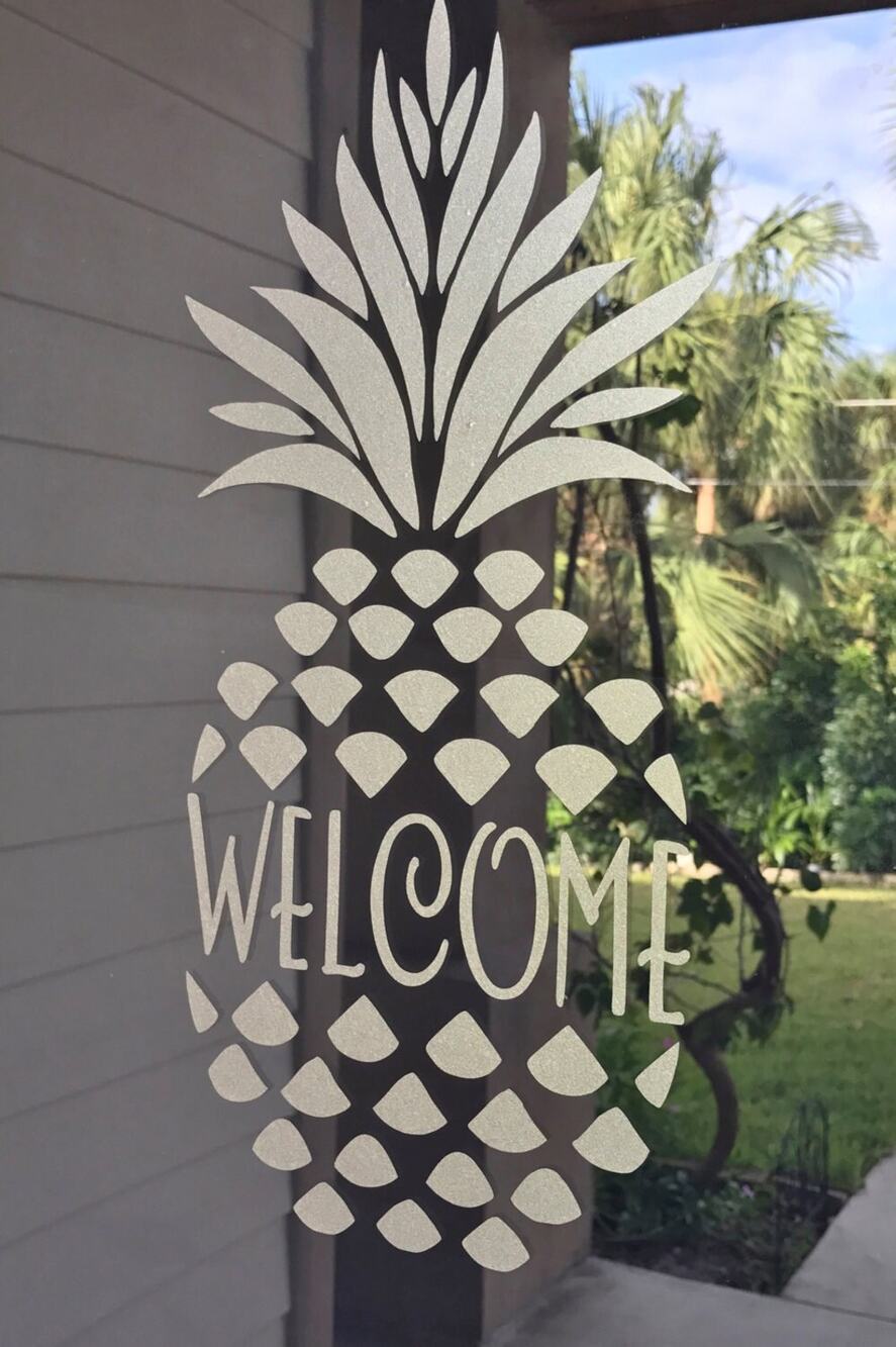 WELCOME pineapple door decal in etched glass vinyl 7" x 15"